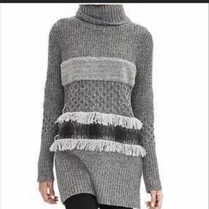 Banana Republic Texture Collage Grey Combo Turtleneck Sweater Dress Size Large